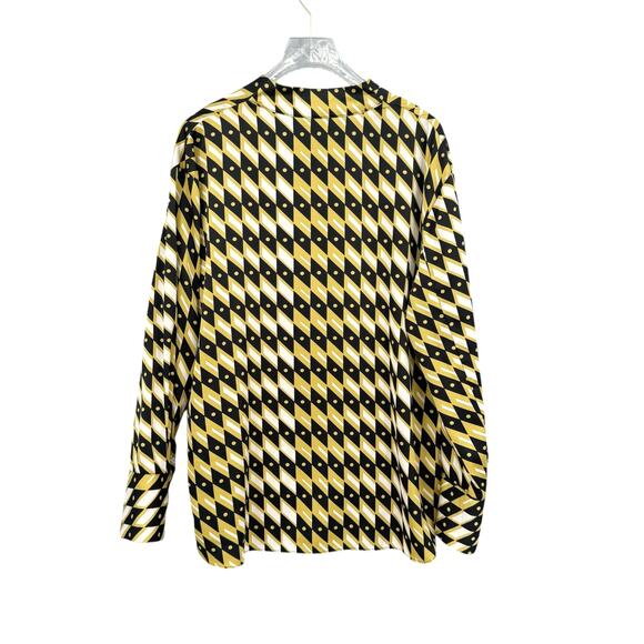 Joie Black & Yellow Geometric Diamond Print Long Sleeve Split V-neck Blouse - Picture 8 of 11
